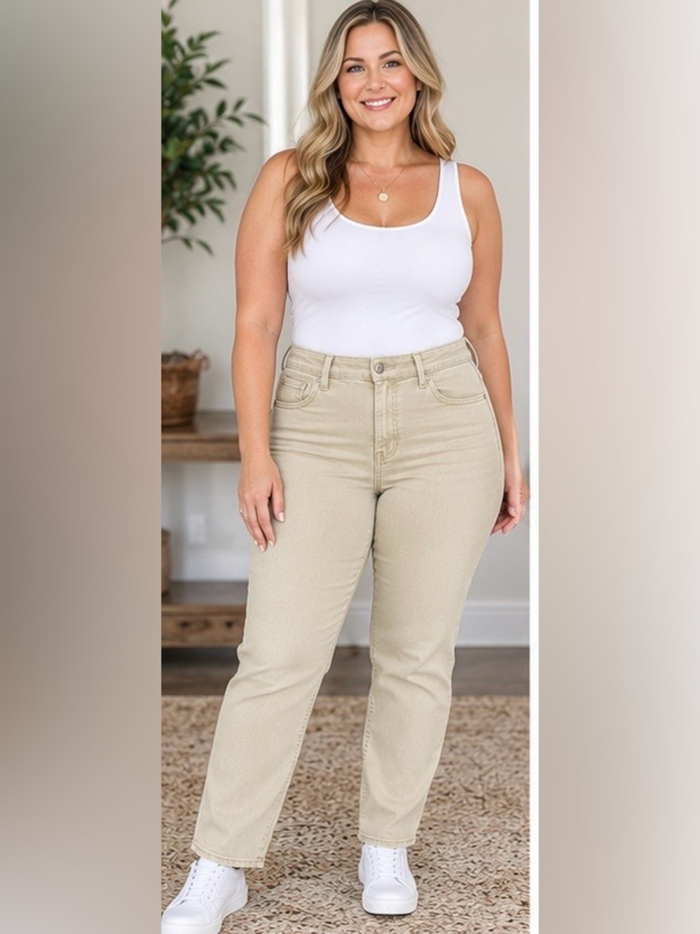Special A Brand High-Rise wide Straight Jeans in Light Beige NWT